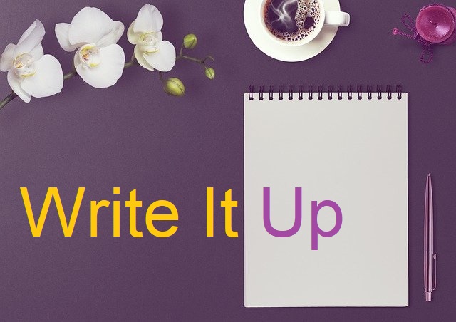 Write It Up words spelled out with notepad