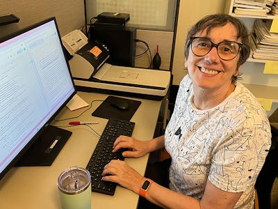 volunteer at a computer